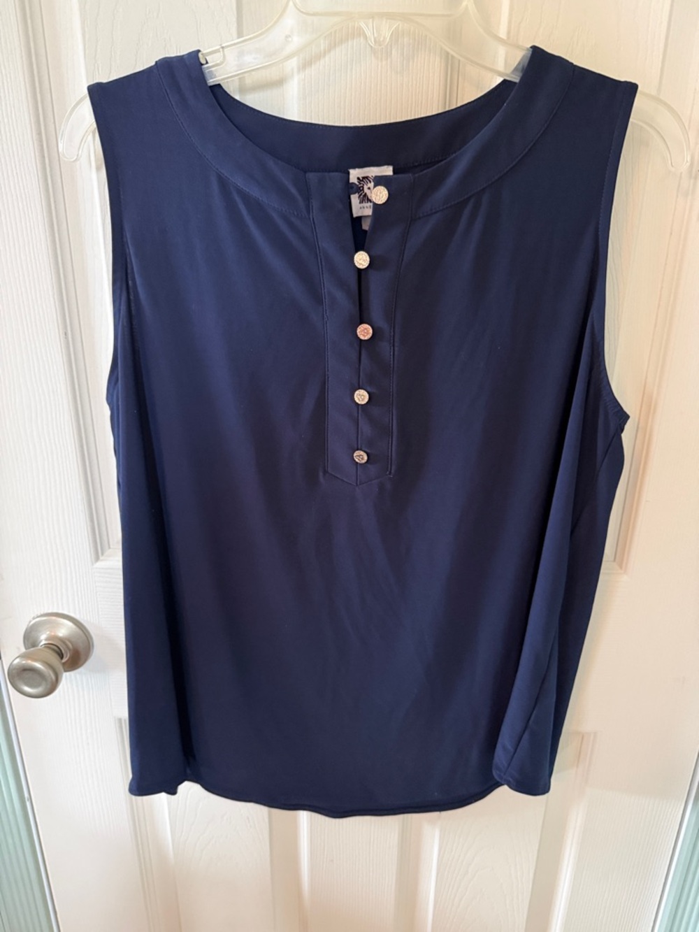 Anne Klein Navy Sleeveless Henley Tank Top
